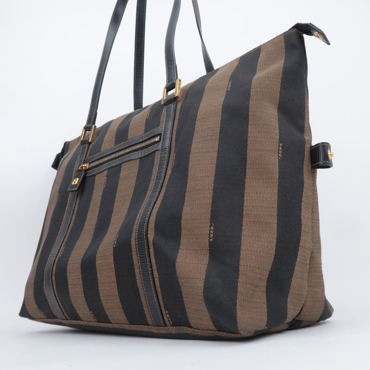 FENDI Pequin Stripe Canvas Tote Bag