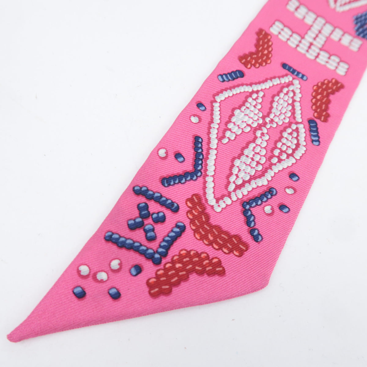 HERMES Twilly Scarf KELLY EN PERLES 100% Silk Pink