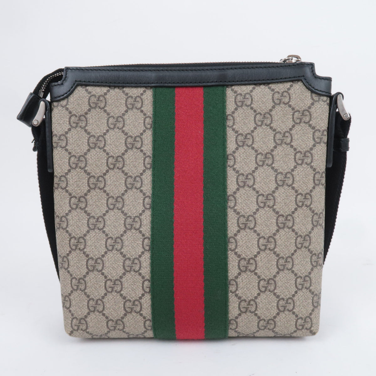 GUCCI Sherry GG Supreme Flat Messenger Shoulder Bag Beige 471454
