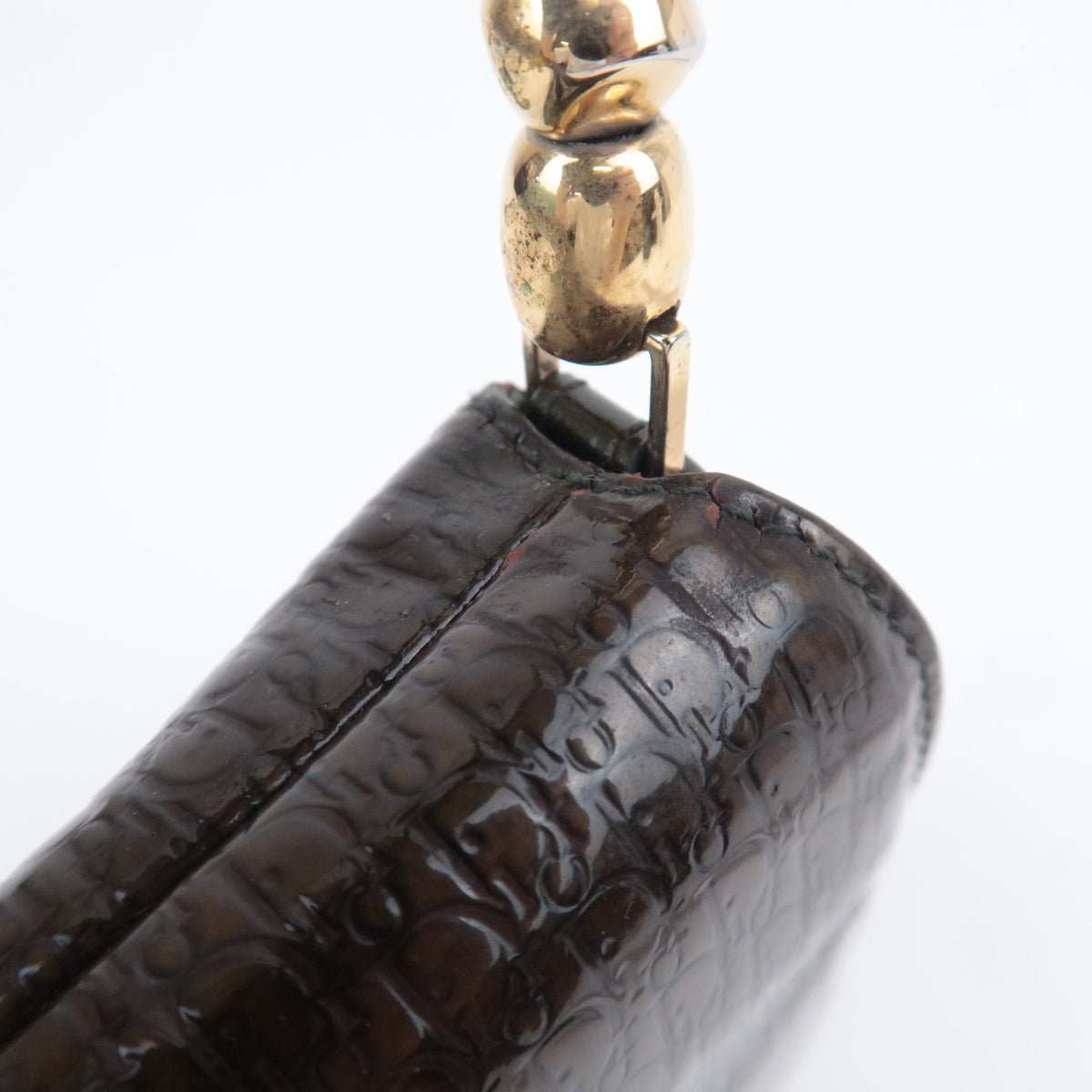 Christian Dior Trotter Maris Pearl Shoulder Bag Brown Khaki