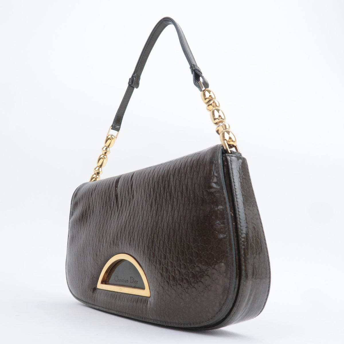 Christian Dior Trotter Maris Pearl Shoulder Bag Brown Khaki
