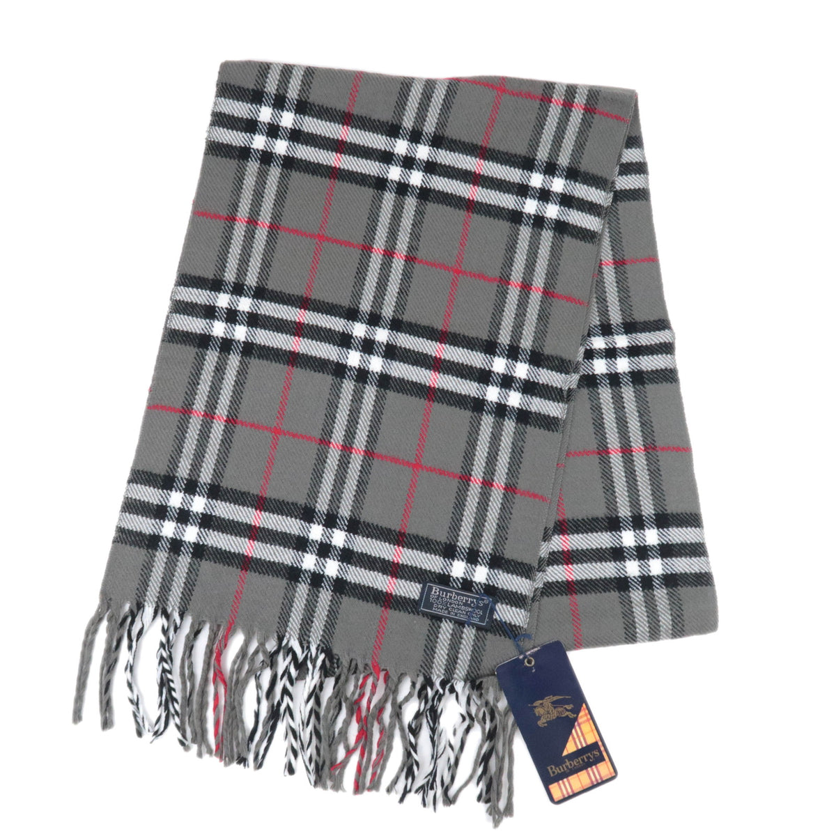 BURBERRY burberrys Nova Plaid Fringe Scarf 100% Wool Gray92405