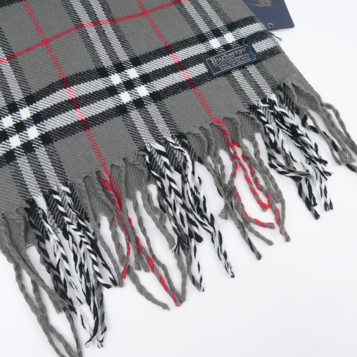 BURBERRY burberrys Nova Plaid Fringe Scarf 100% Wool Gray