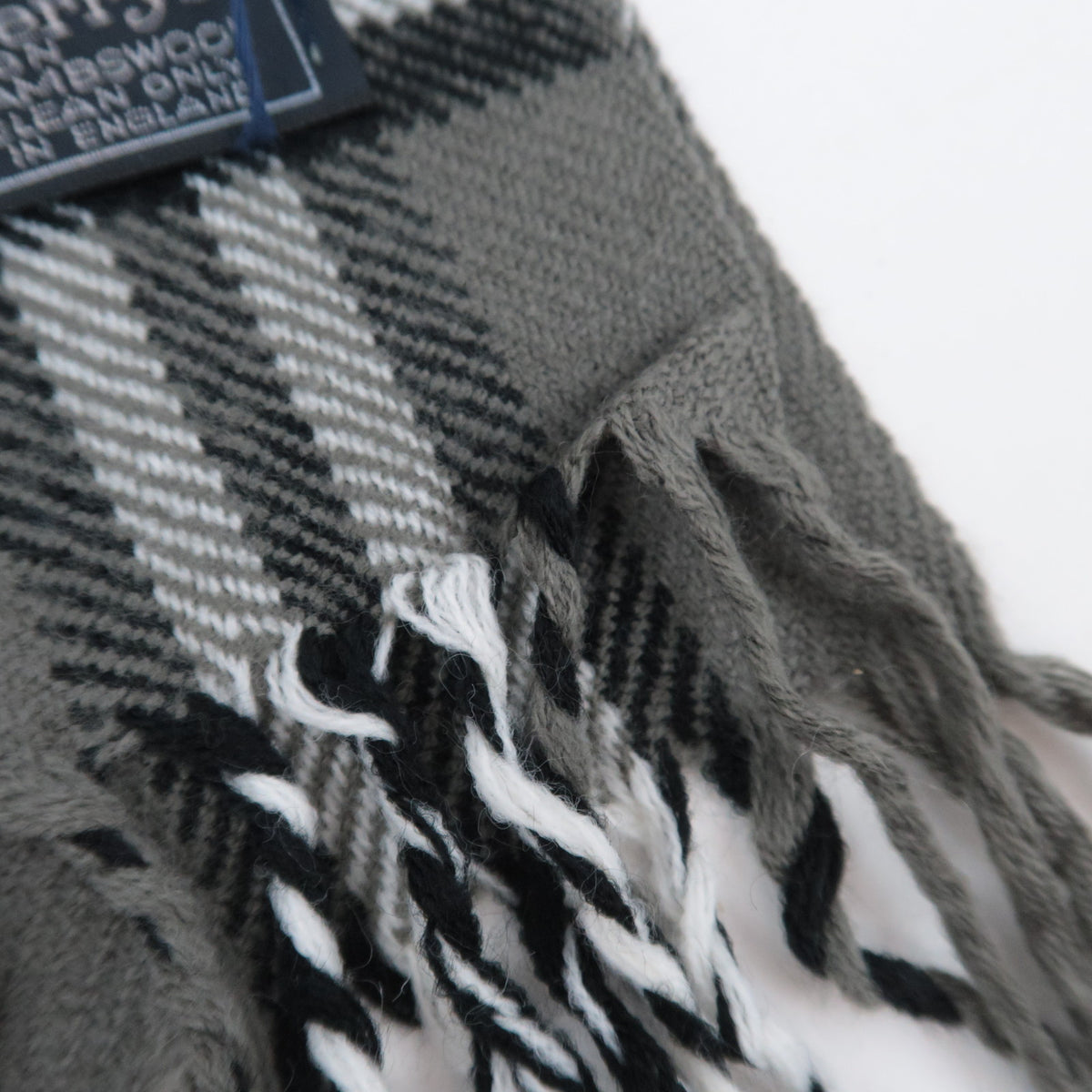 BURBERRY burberrys Nova Plaid Fringe Scarf 100% Wool Gray