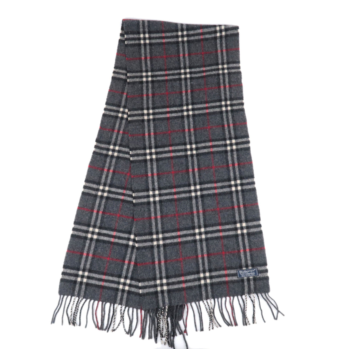 BURBERRY burberrys Nova Plaid Fringe Scarf 100% Wool Gray   92406