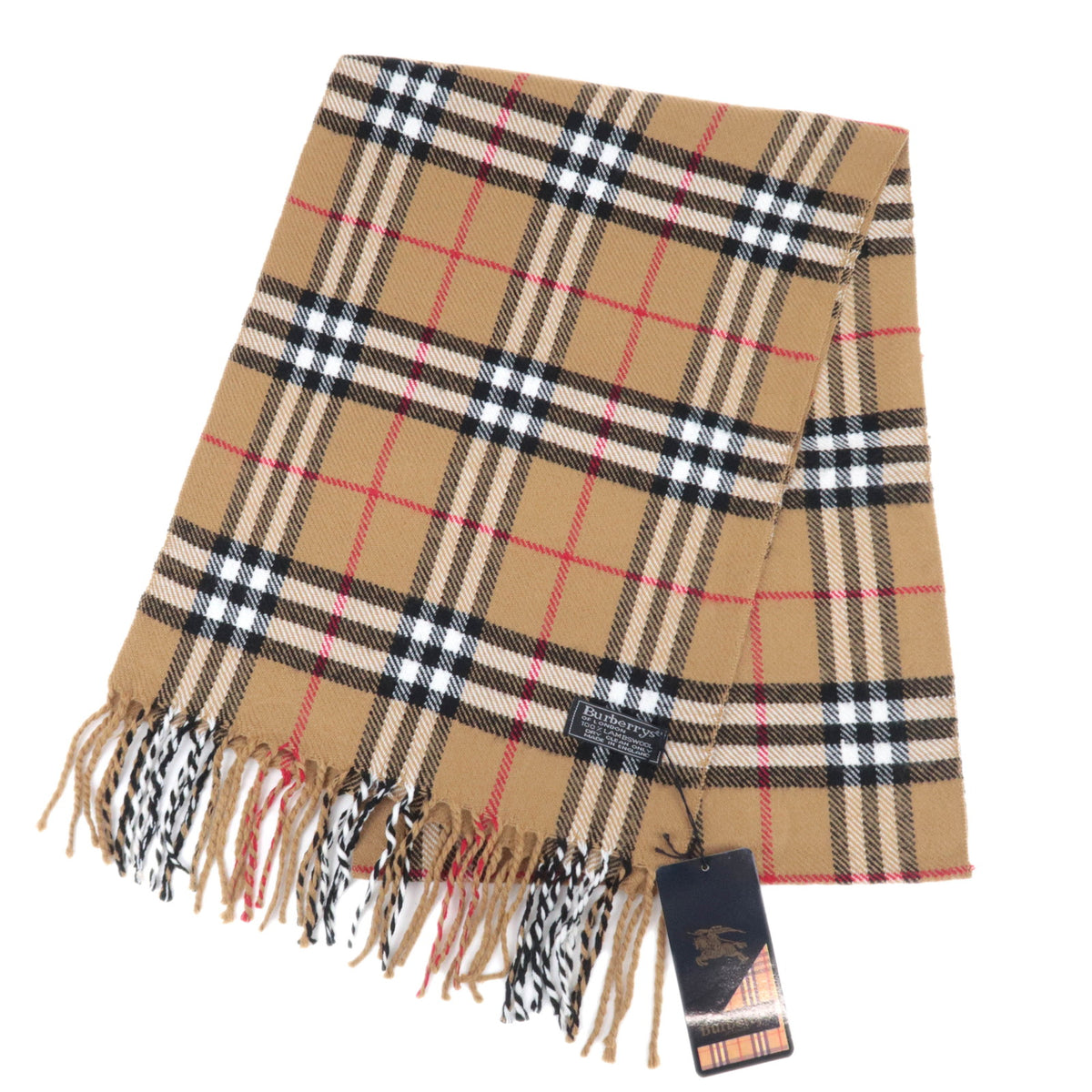 BURBERRY burberrys Nova Plaid Fringe Scarf 100% Wool Beige   92407