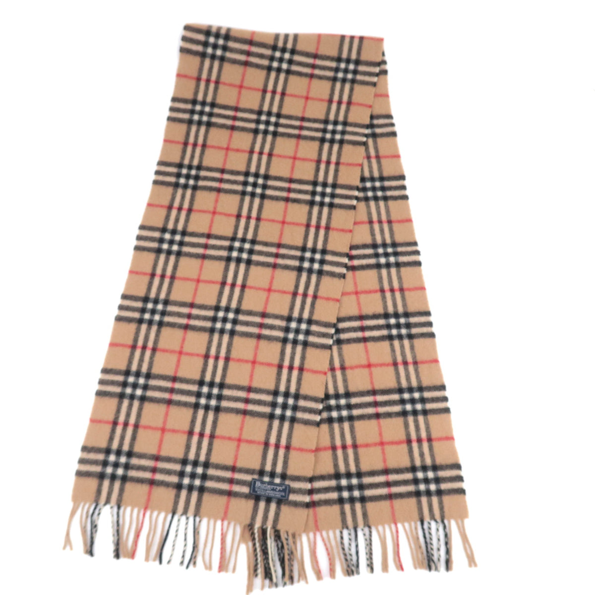 BURBERRY burberrys Nova Plaid Fringe Scarf 100% Wool Beige92410