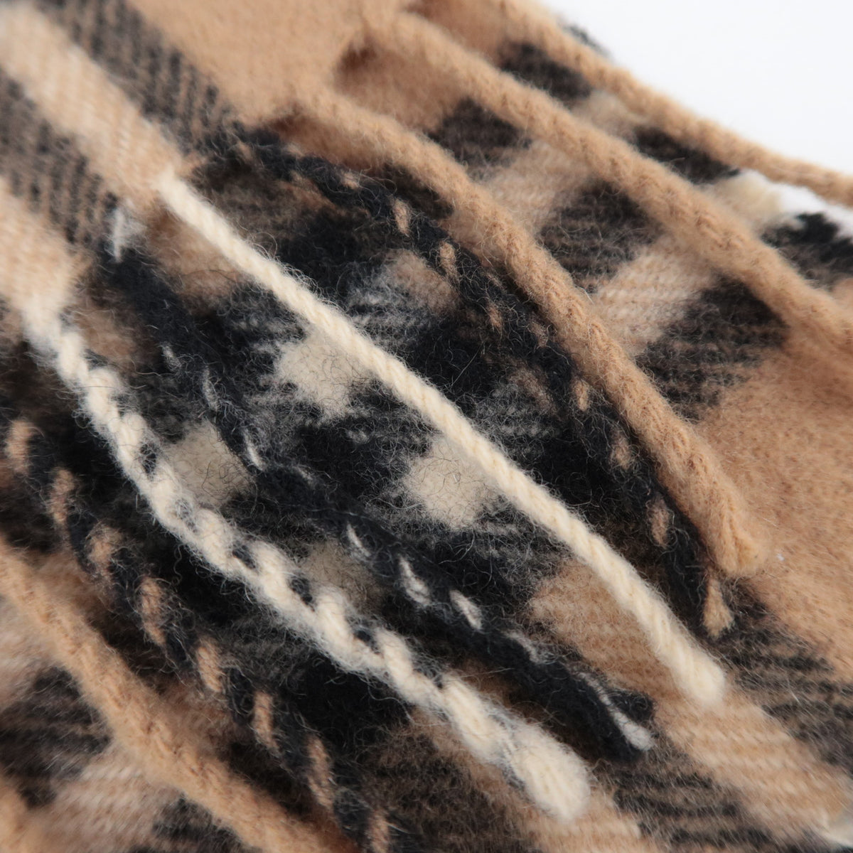 BURBERRY burberrys Nova Plaid Fringe Scarf 100% Wool Beige