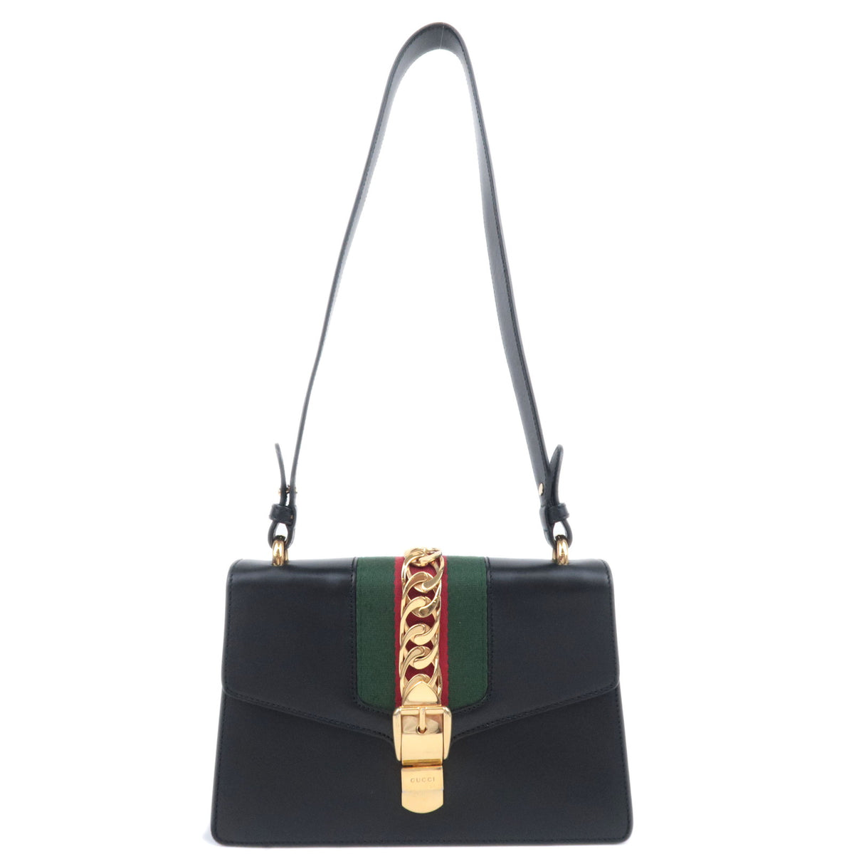 GUCCI Sherry Sylvie Web Leather Shoulder Bag Black 42188292437
