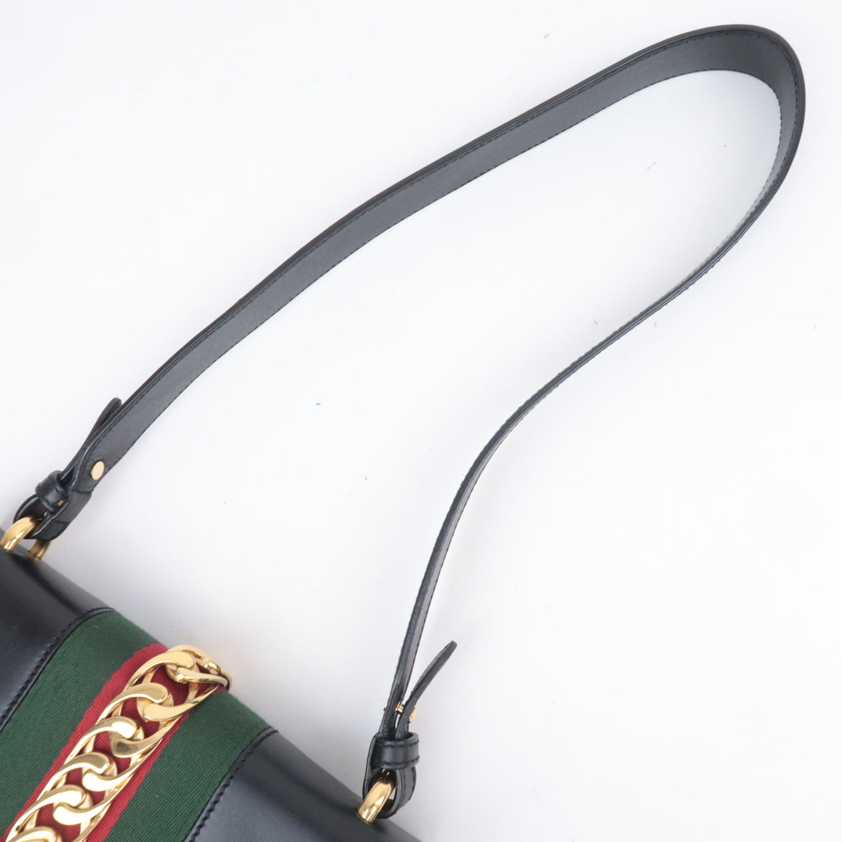 GUCCI Sherry Sylvie Web Leather Shoulder Bag Black 421882