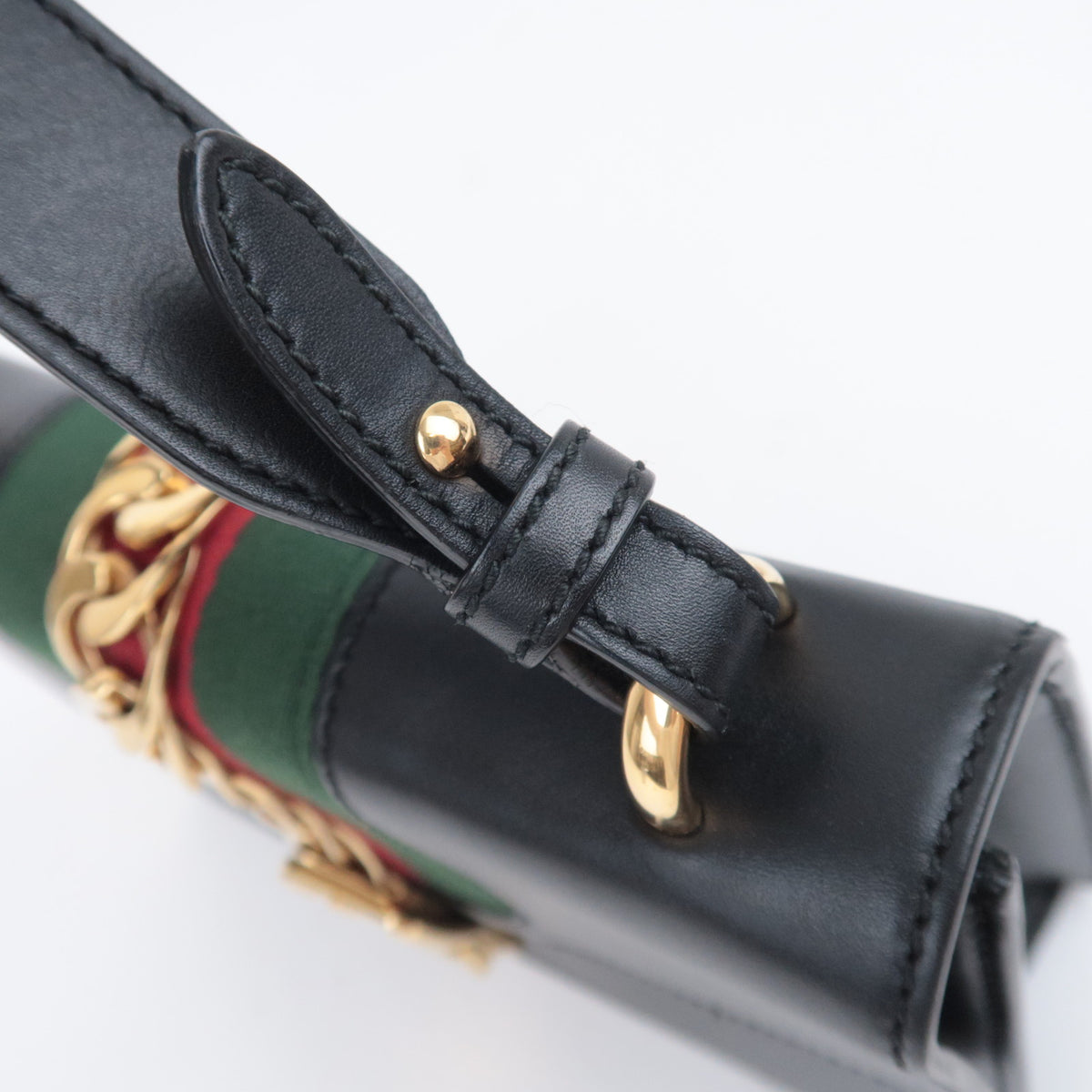 GUCCI Sherry Sylvie Web Leather Shoulder Bag Black 421882