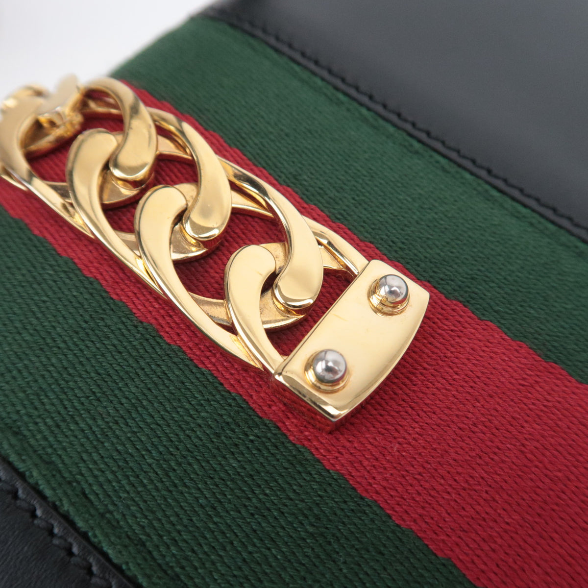 GUCCI Sherry Sylvie Web Leather Shoulder Bag Black 421882