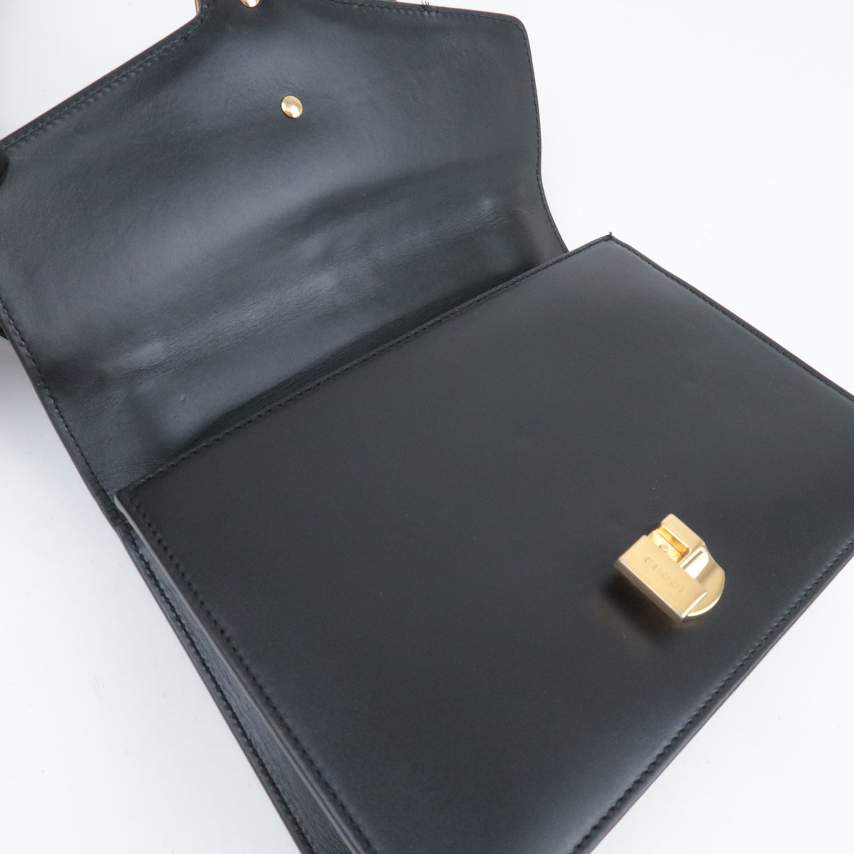 GUCCI Sherry Sylvie Web Leather Shoulder Bag Black 421882