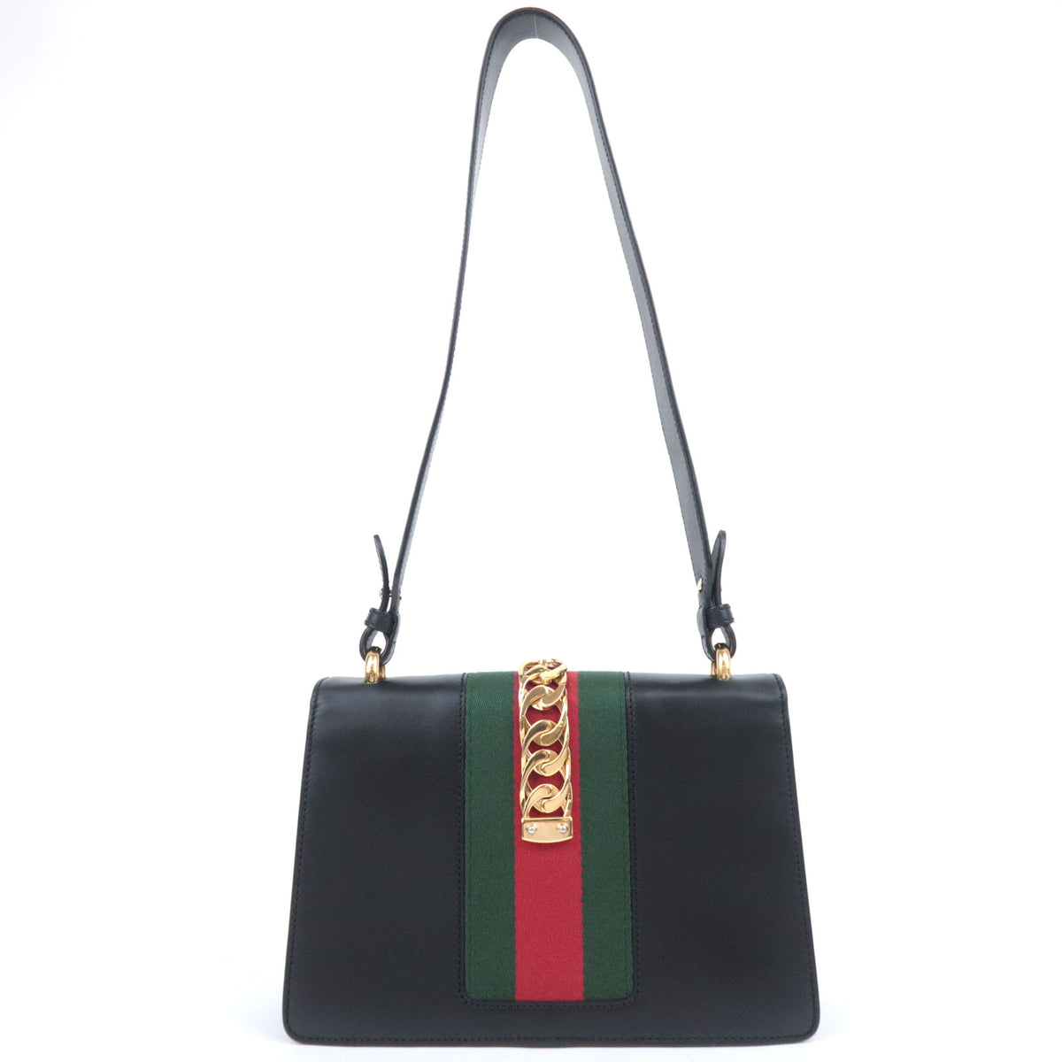 GUCCI Sherry Sylvie Web Leather Shoulder Bag Black 421882
