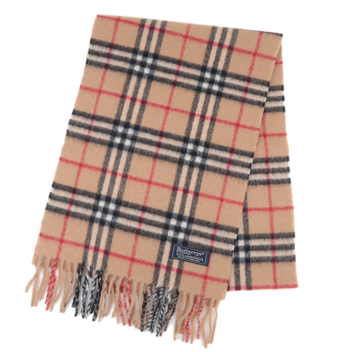BURBERRY burberrys Nova Plaid Fringe Scarf 100% Wool Beige92445