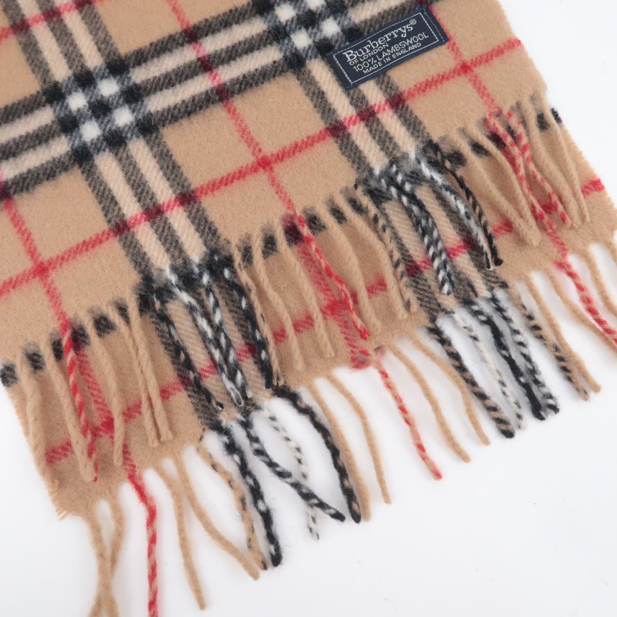 BURBERRY burberrys Nova Plaid Fringe Scarf 100% Wool Beige