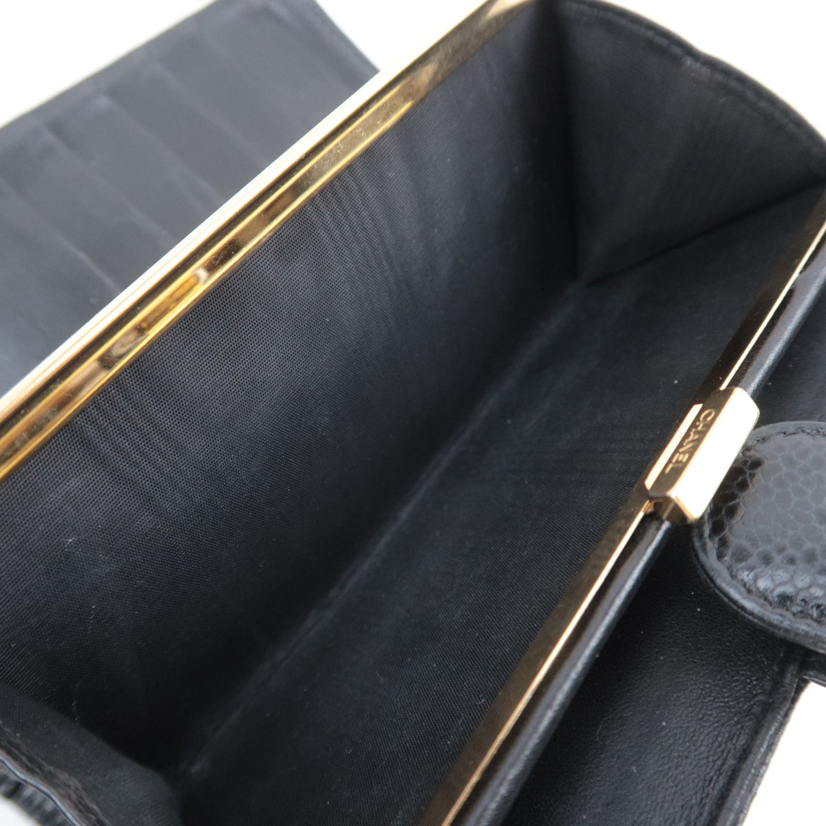 CHANEL Coco Mark KIss Lock Long Wallet Caviarskin