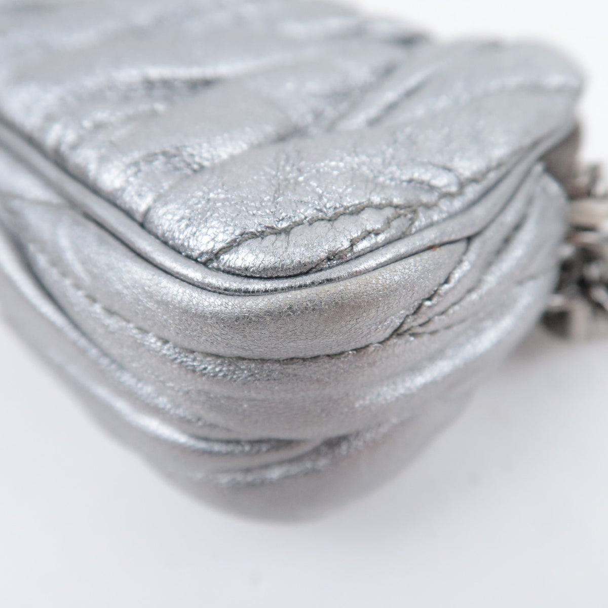 MIU MIU Matelasse Metallic Silver Mini Pouch