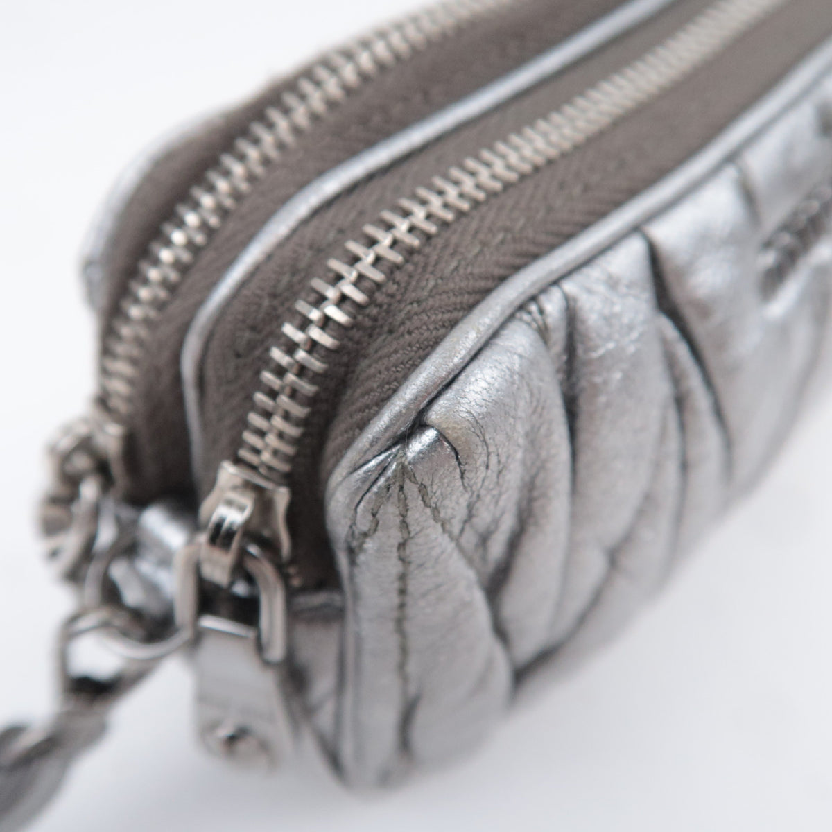 MIU MIU Matelasse Metallic Silver Mini Pouch