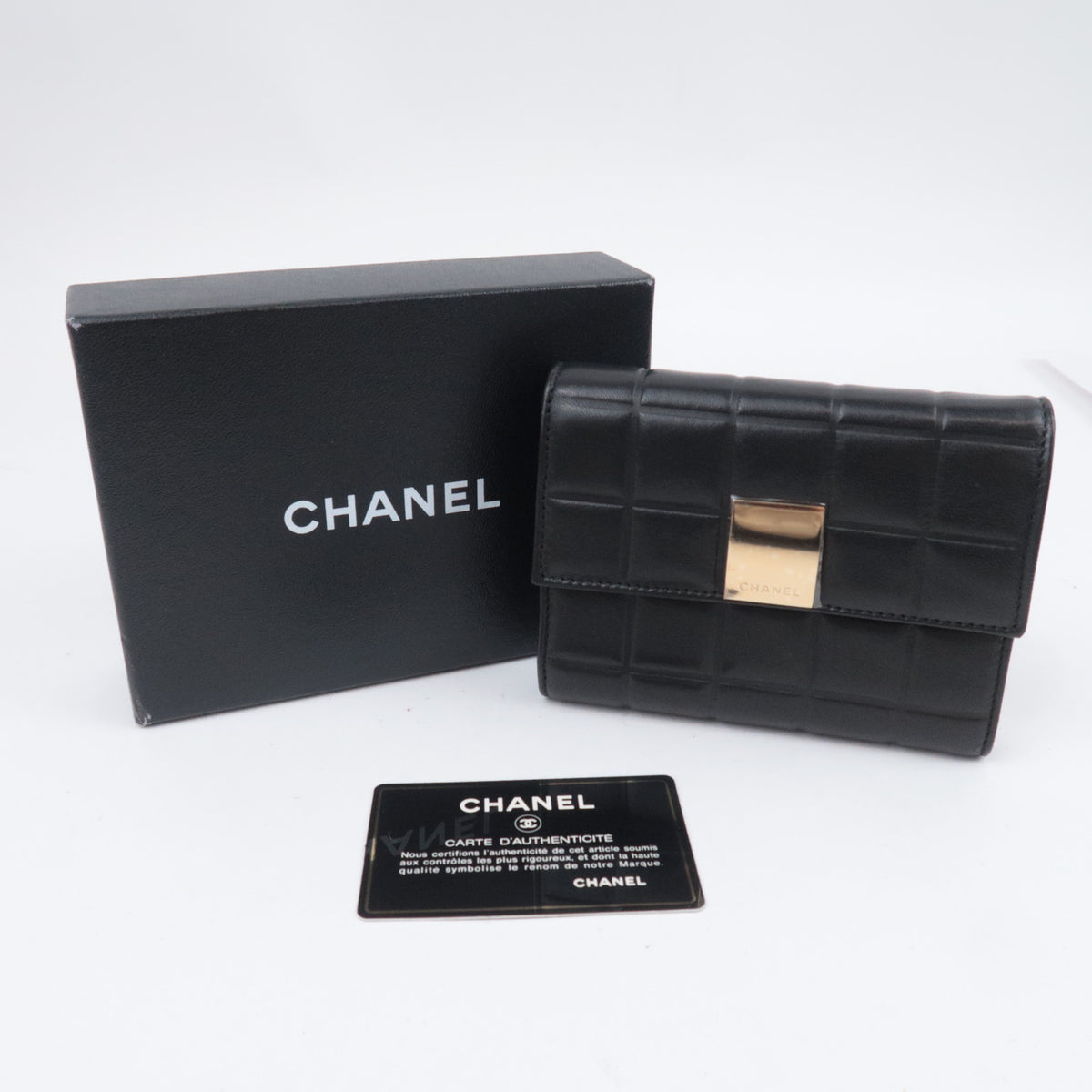 CHANEL Chocolate Bar Trifold Wallet Lambskin