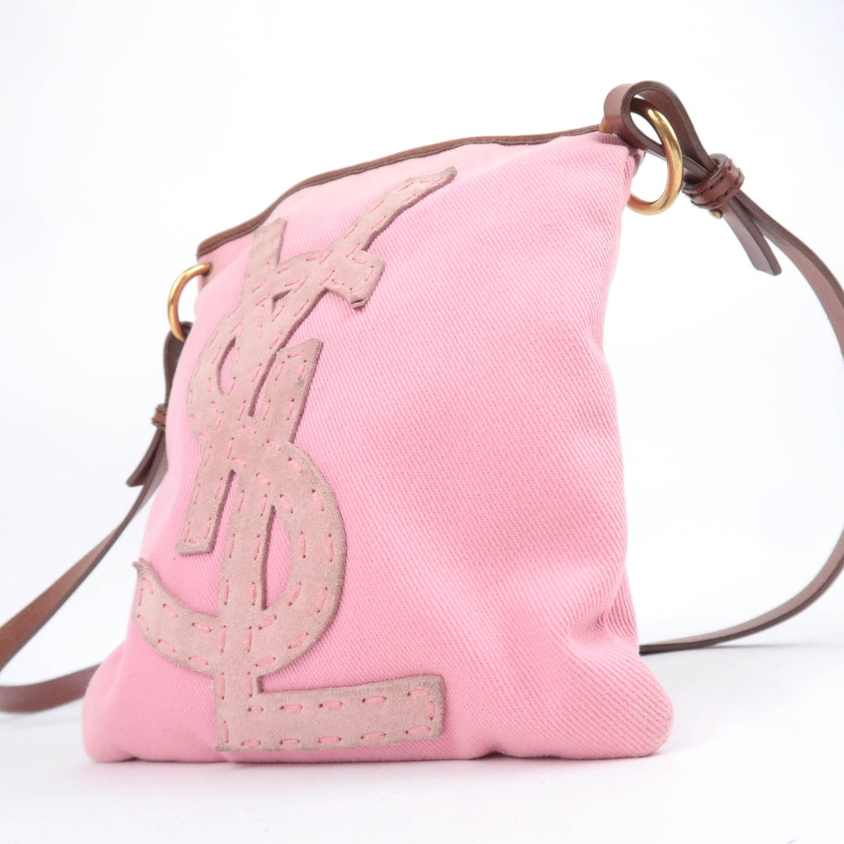 SAINT LAURENT YSL Logo Canvas Flat Shoulder Bag