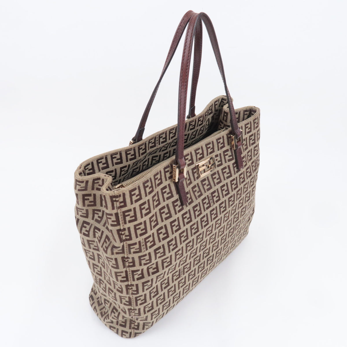 FENDI Zucchino Canvas Leather Tote Bag 8BH133