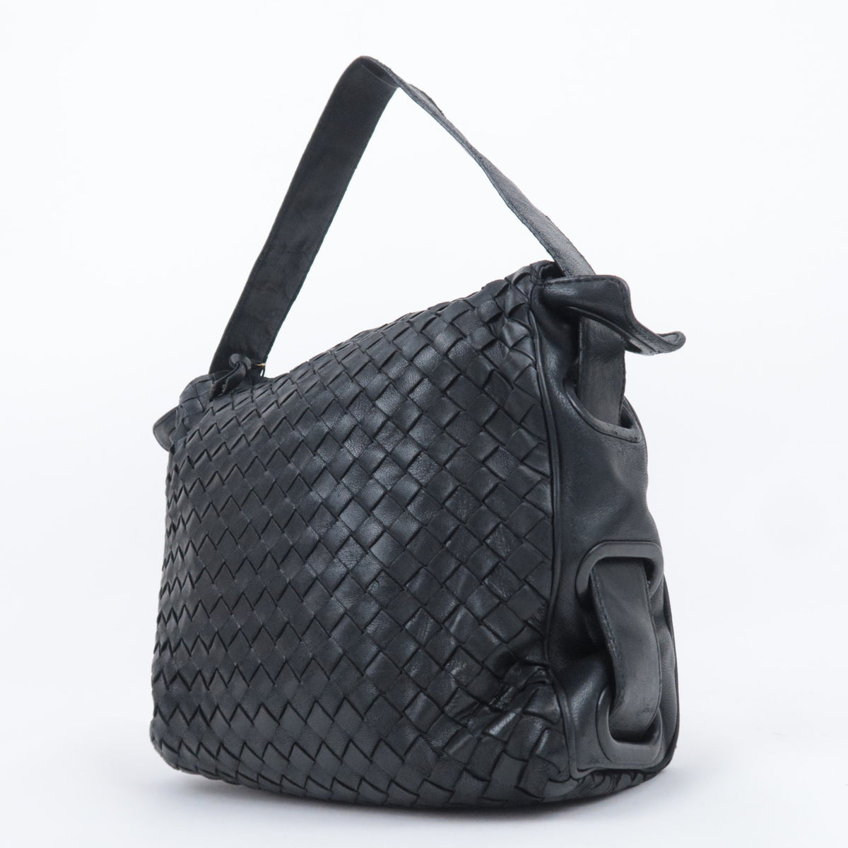 BOTTEGA VENETA Intrecciato Leather One Shoulder Bag Black