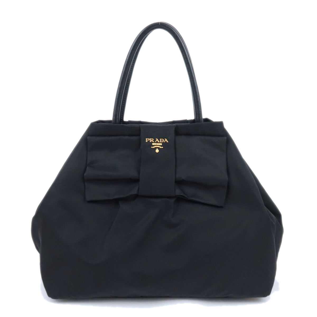 PRADA Front Bow Nylon Handbag Black N160192697