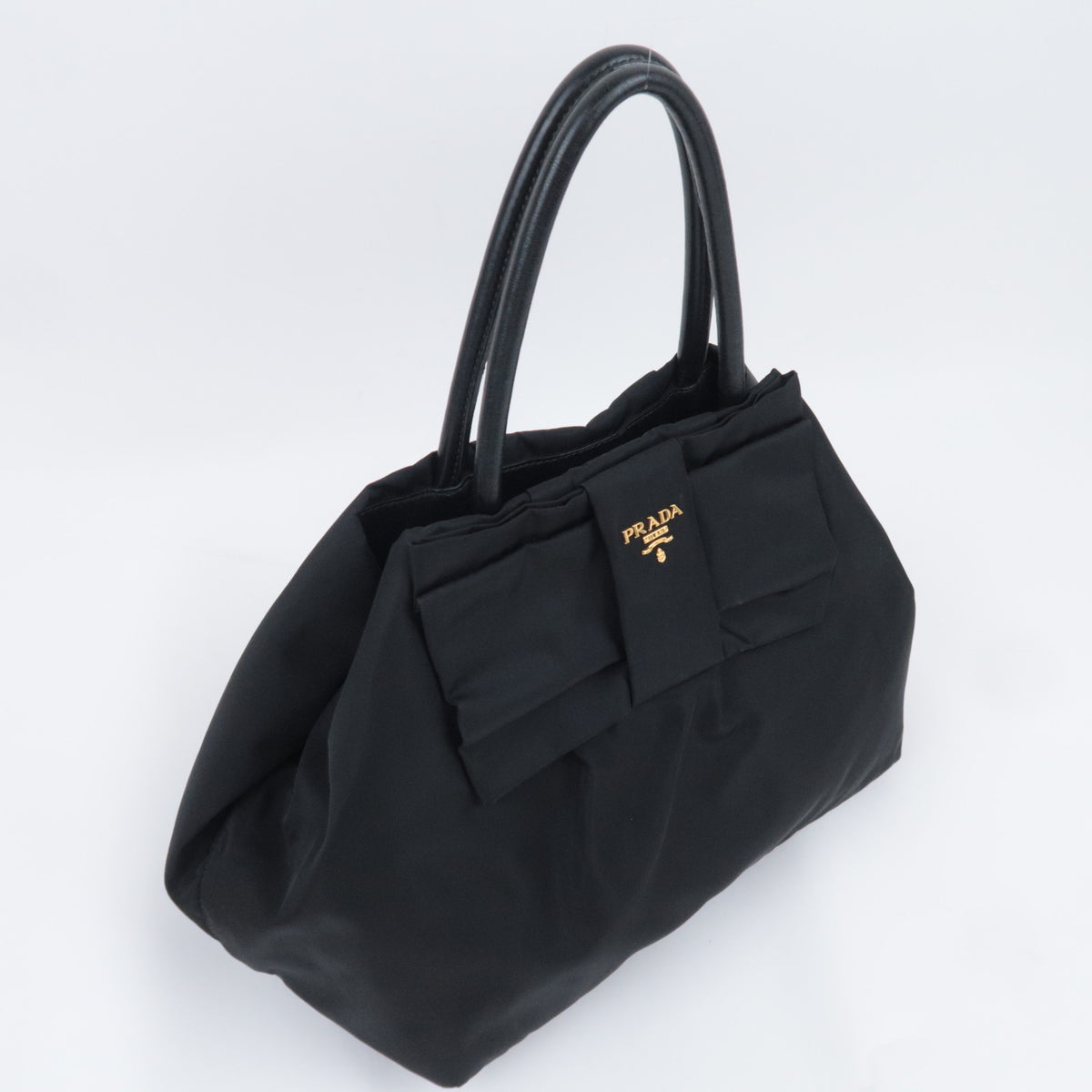 PRADA Front Bow Nylon Handbag Black N1601