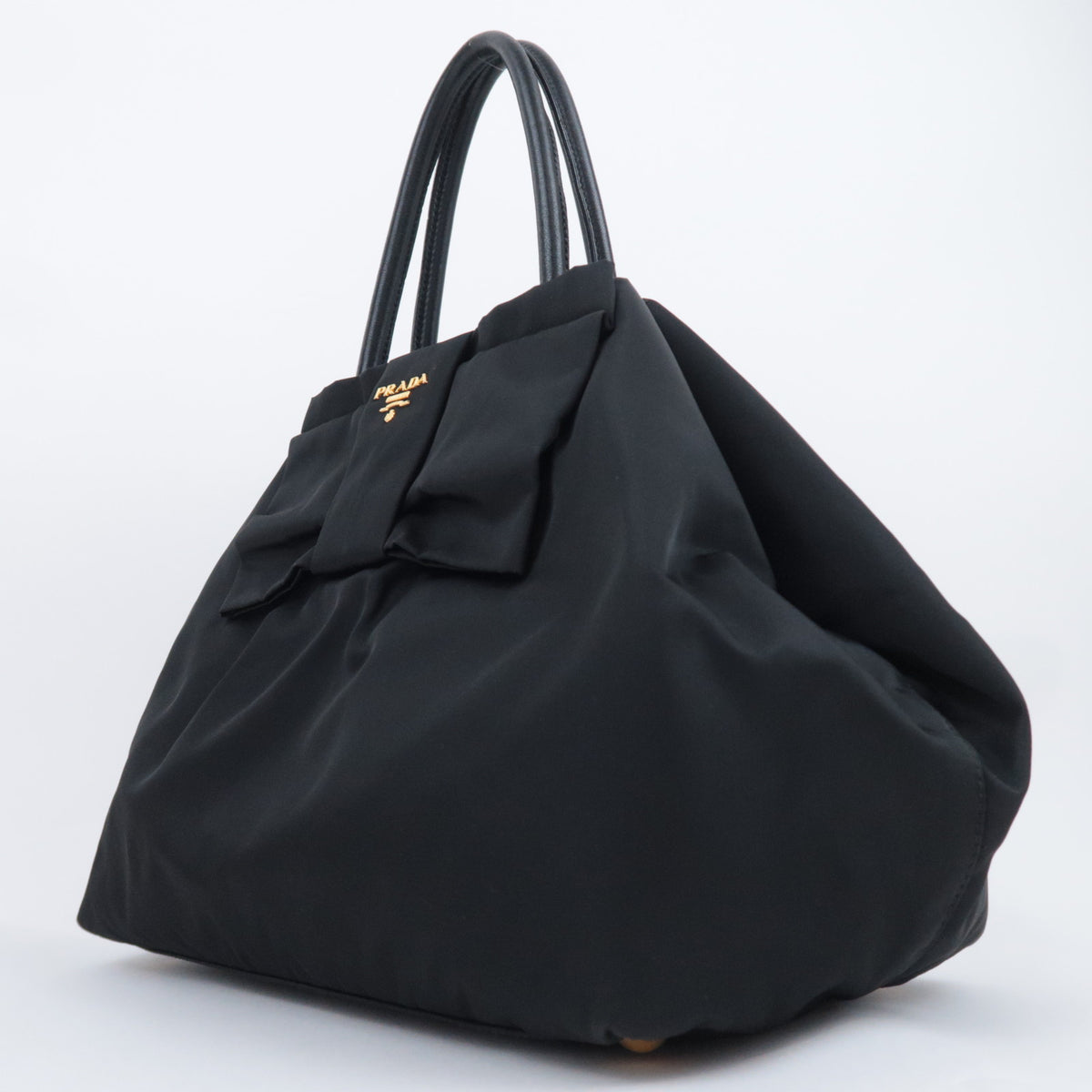 PRADA Front Bow Nylon Handbag Black N1601