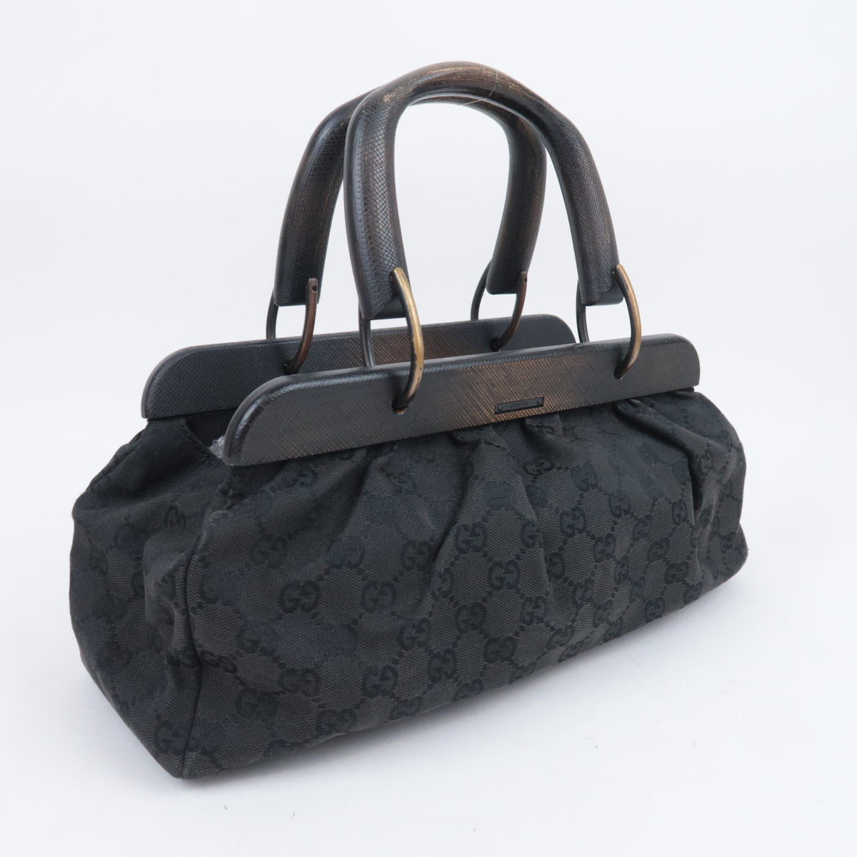 GUCCI by Tom Ford GG Canvas Wood Handle Handbag Black 112683
