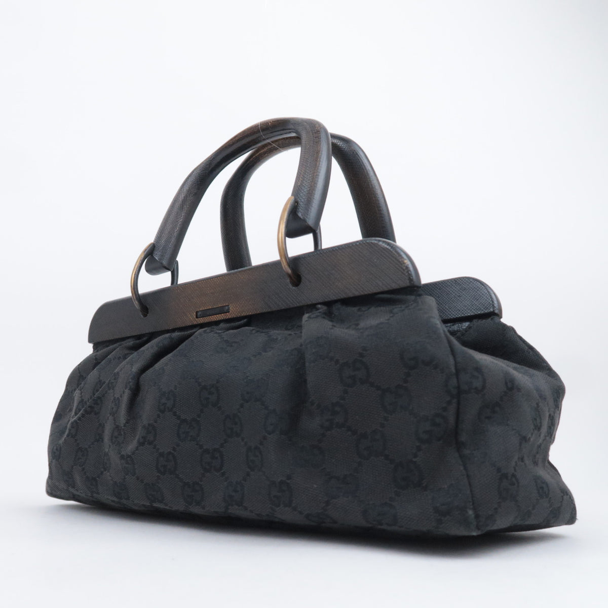 GUCCI by Tom Ford GG Canvas Wood Handle Handbag Black 112683