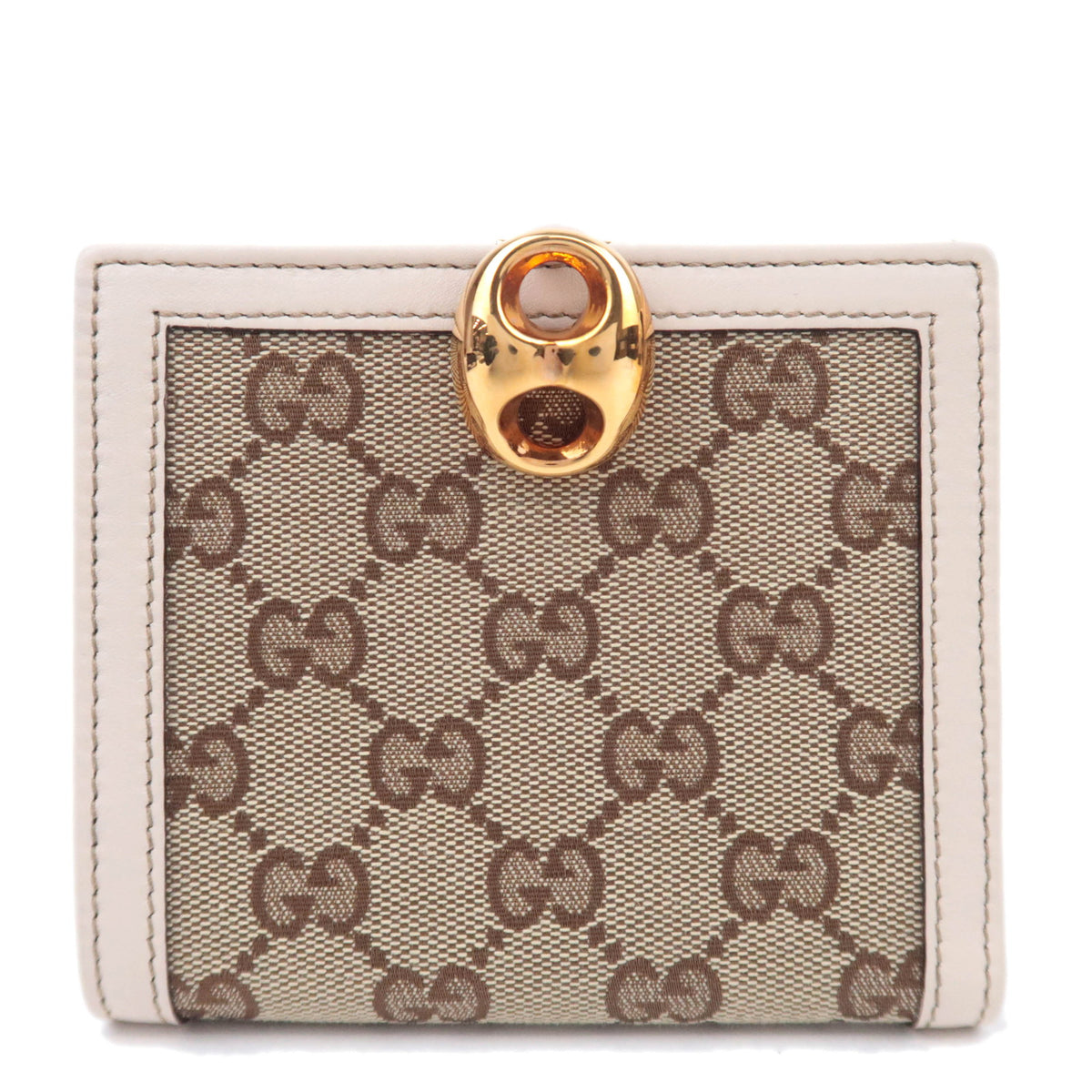 GUCCI GG Canvas Bi-Fold Wallet Beige Ivory Gold Clasp 15991792707