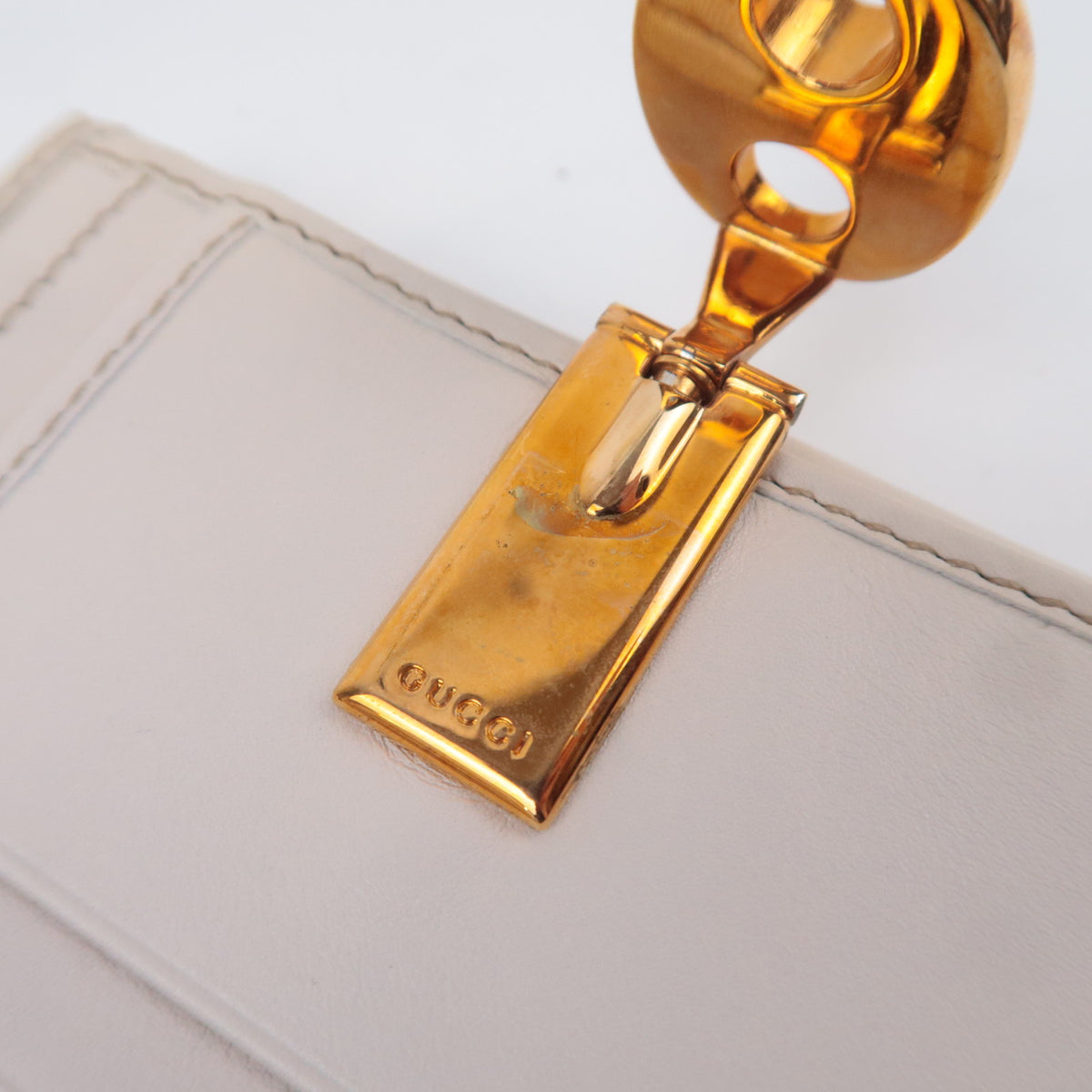 GUCCI GG Canvas Bi-Fold Wallet Beige Ivory Gold Clasp 159917