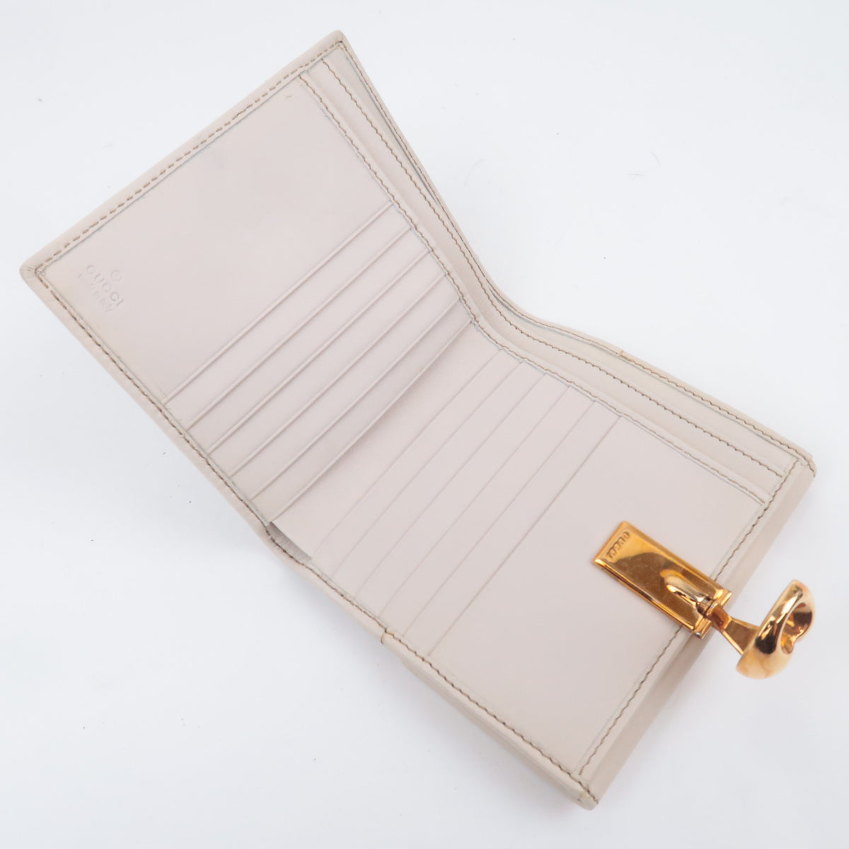 GUCCI GG Canvas Bi-Fold Wallet Beige Ivory Gold Clasp 159917