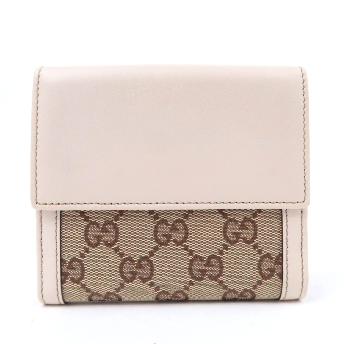 GUCCI GG Canvas Bi-Fold Wallet Beige Ivory Gold Clasp 159917