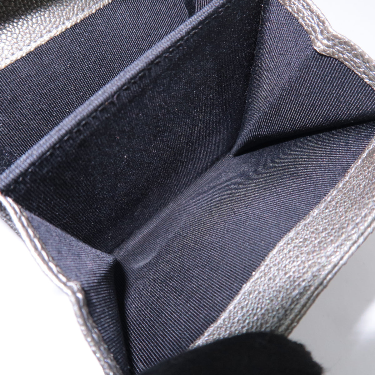 CHANEL Bicolore Leather Double Snap Wallet Silver