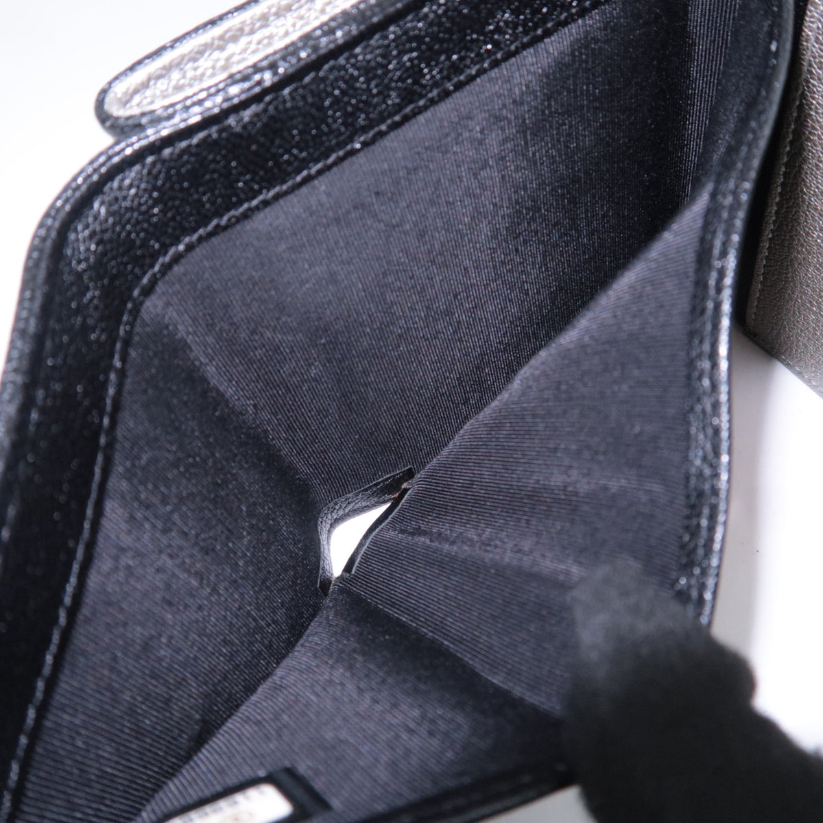 CHANEL Bicolore Leather Double Snap Wallet Silver
