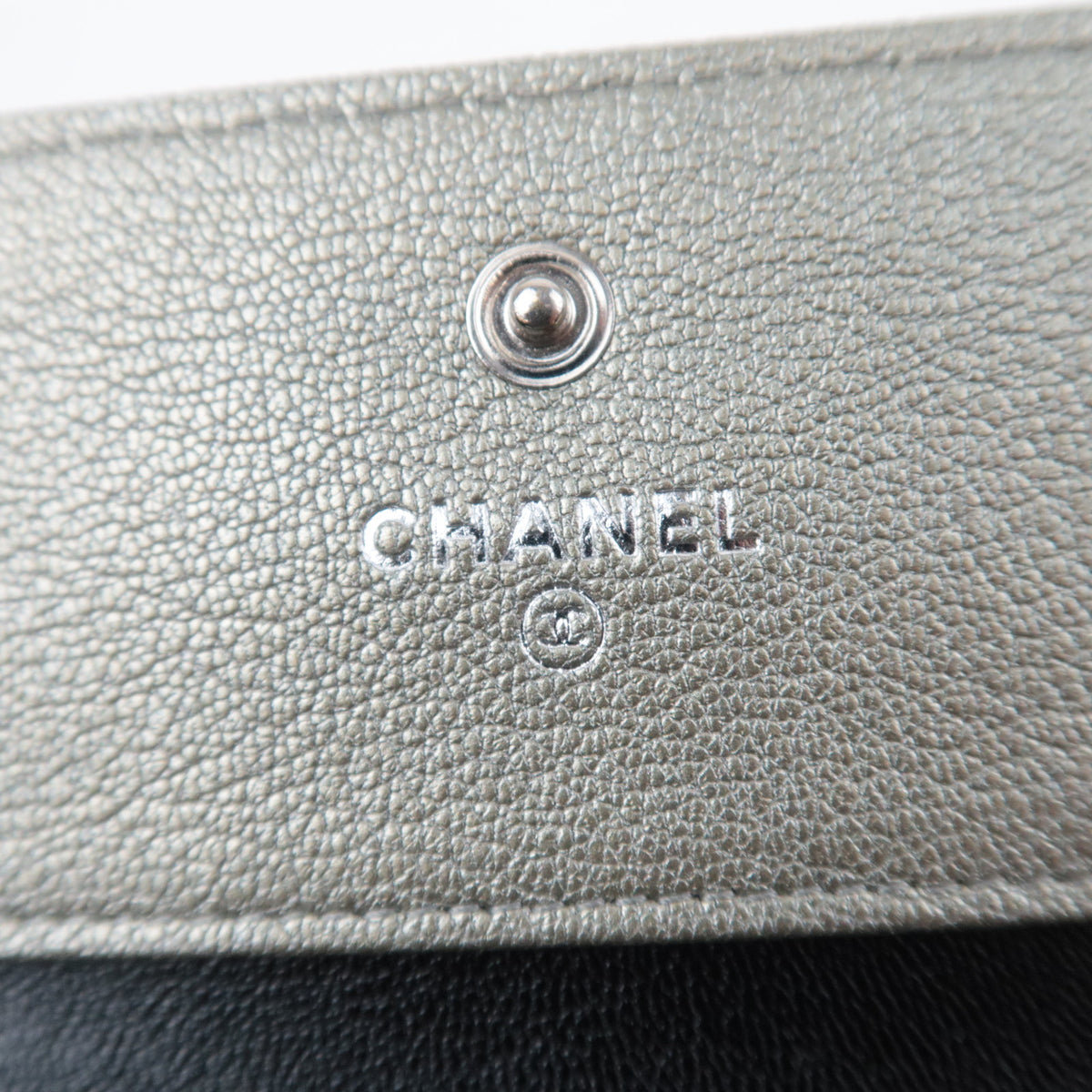 CHANEL Bicolore Leather Double Snap Wallet Silver
