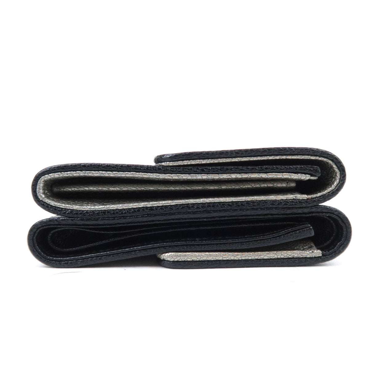 CHANEL Bicolore Leather Double Snap Wallet Silver