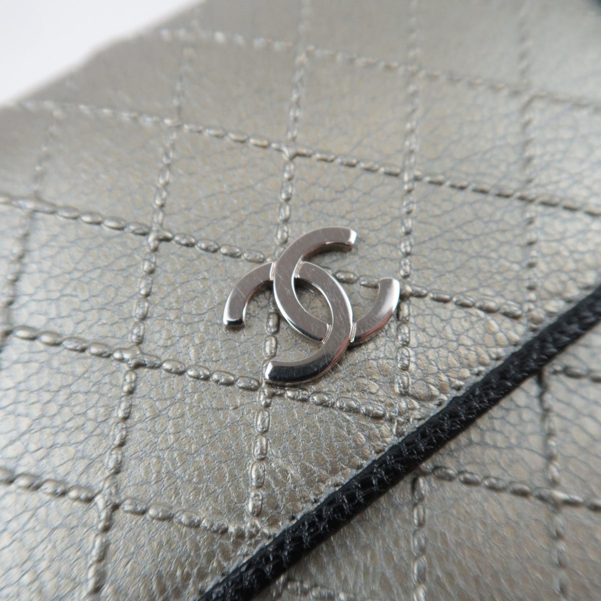 CHANEL Bicolore Leather Double Snap Wallet Silver