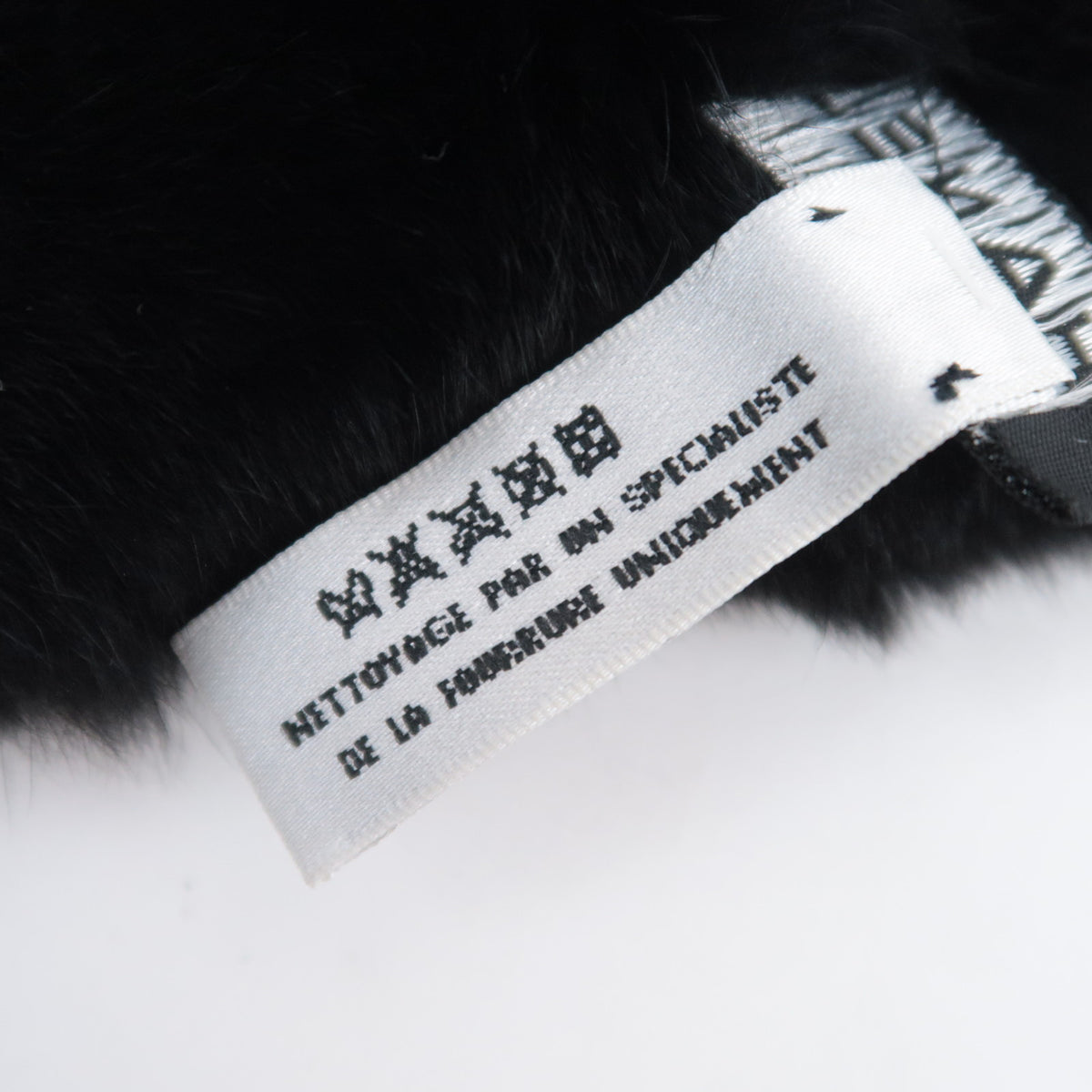 CHANEL Rabbit Lapin Fur Cuff Bracelet Bangle with CC Charm Black