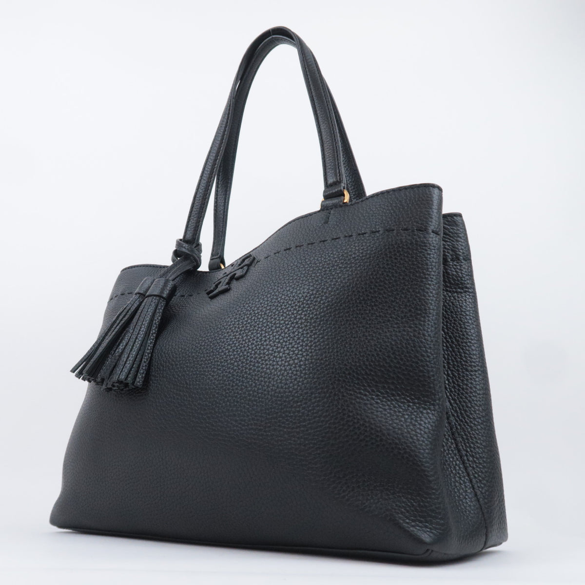TORY BURCH Tassel Logo Leather Tote Bag
