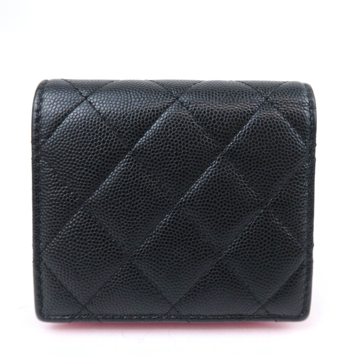 CHANEL Coco Mark Matelasse Bi-Fold Wallet Caviarskin Black Gold HDW