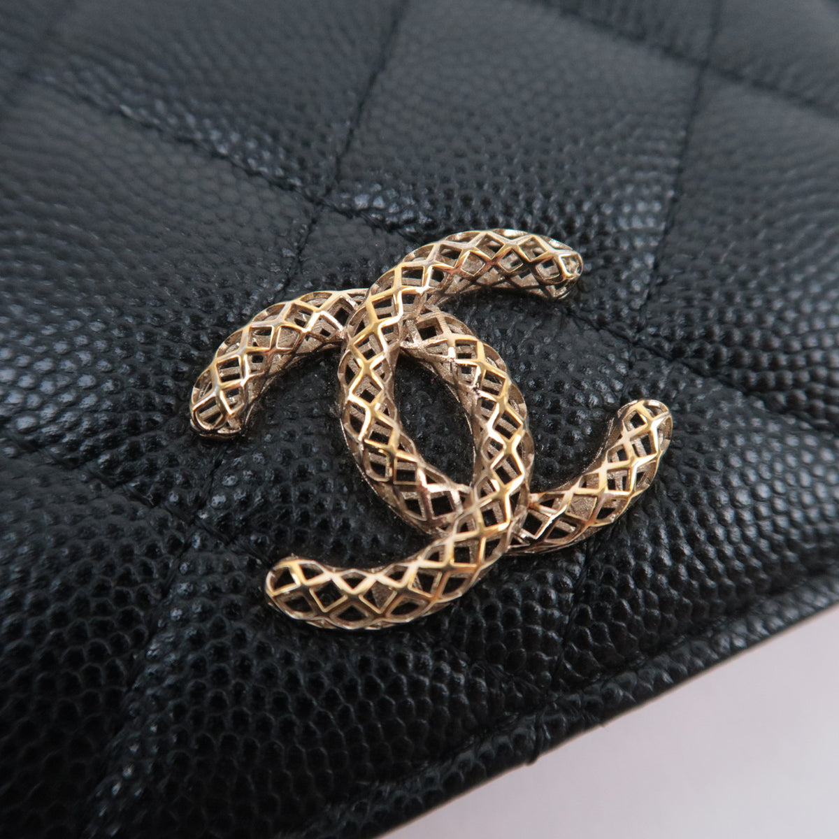 CHANEL Coco Mark Matelasse Bi-Fold Wallet Caviarskin Black Gold HDW