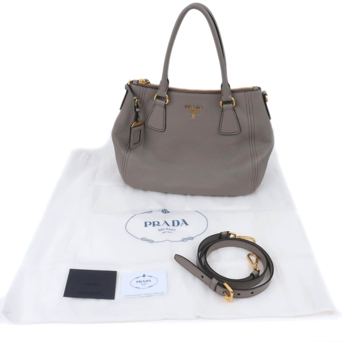 PRADA 2Way Leather Handbag Gray 1BC032