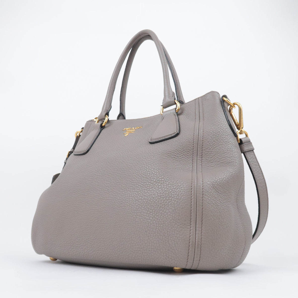PRADA 2Way Leather Handbag Gray 1BC032