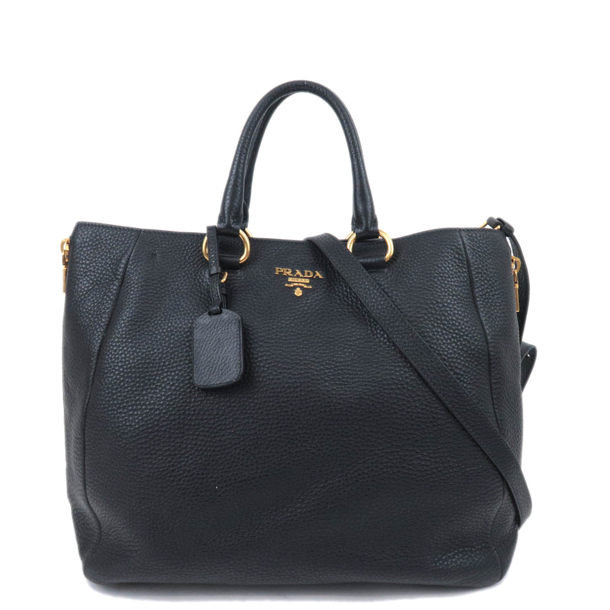 PRADA 2Way Leather Side Zip Handbag Black92771