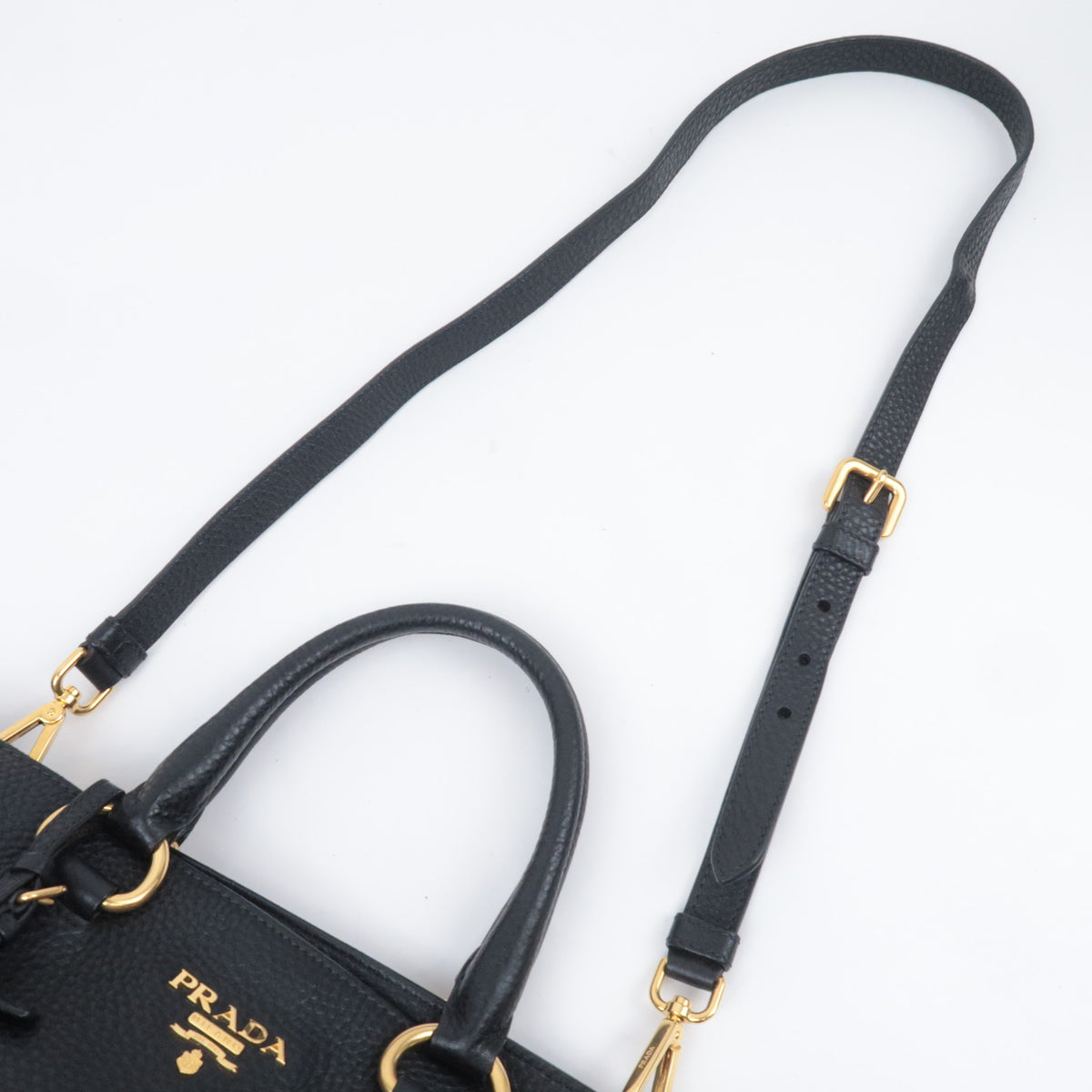 PRADA 2Way Leather Side Zip Handbag Black