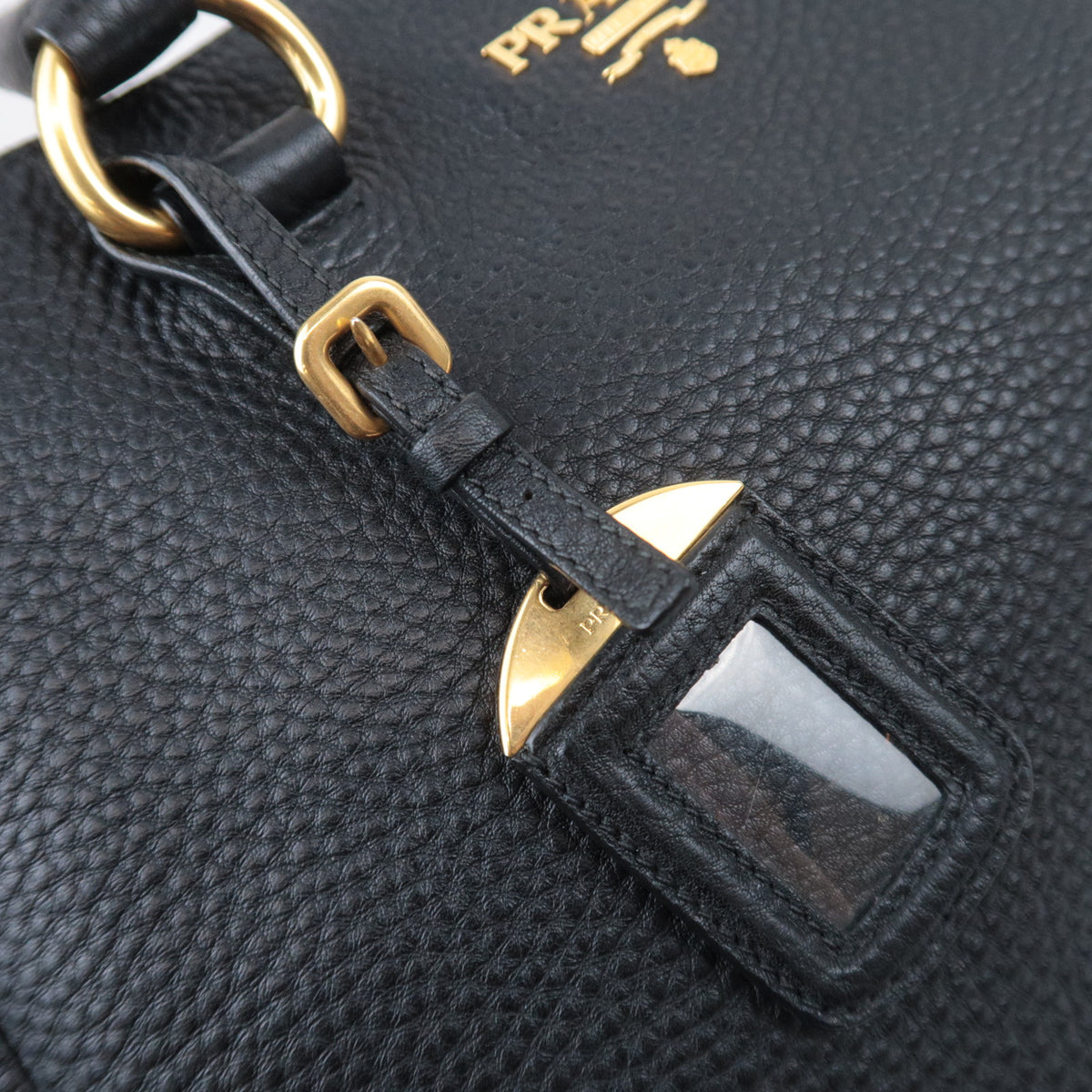 PRADA 2Way Leather Side Zip Handbag Black